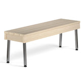 Holzbank mit Beinen aus Edelstahl