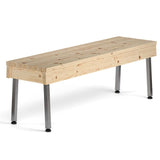 Holzbank mit Beinen aus Edelstahl